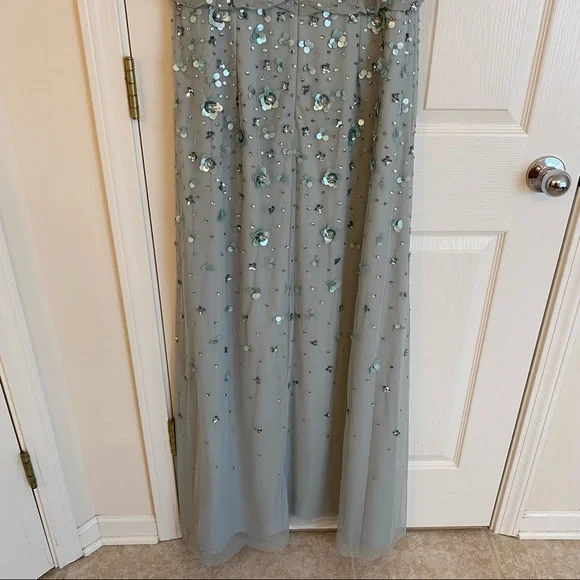 Adrianna Papell Beaded Sequined Halter Blouson Gown in Frosted Sage - Picture 9 of 10